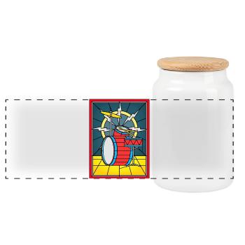 Stained Glass Drum Kit - Panoramic Cookie Jar with Wooden Lid - white - Front