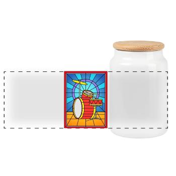 Stained Glass Drum Kit - Panoramic Cookie Jar with Wooden Lid - white - Front