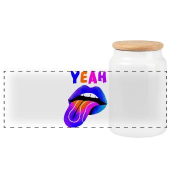 Lebendige Lippen YEAH Pop Art - Panorama Keksdose mit Holzdeckel - Weiß - Vorne