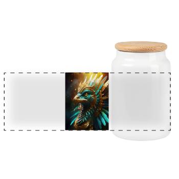 The Feathered Serpent of Light - Panoramic Cookie Jar with Wooden Lid - white - Front