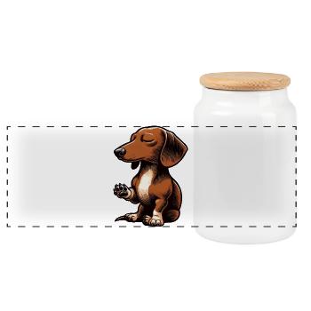 Dackel Dackelbesitzer Dackelliebhaber Dachshund - Panorama Keksdose mit Holzdeckel - Weiß - Vorne
