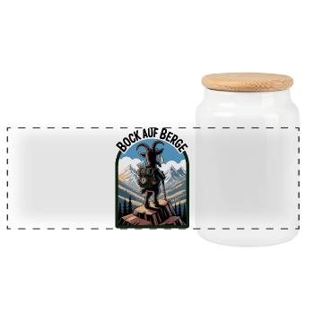 Bock on mountains mountaineering with funny goat - Panoramic Cookie Jar with Wooden Lid - white - Front