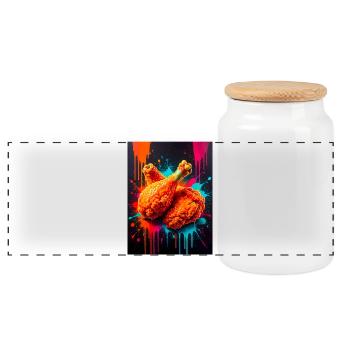 Golden fried chicken bursting through waves - Panoramic Cookie Jar with Wooden Lid - white - Front