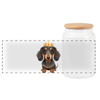 Petit teckel avec couronne design mignon - Boîte à biscuits avec couvercle en bois - blanc - Devant