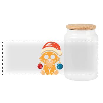 Mignon chat de Noël avec chapeau - Boîte à biscuits avec couvercle en bois - blanc - Devant