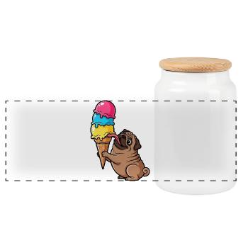 Süßer Mops mit Eis Eiskugel Sommer Cartoon - Panoramic Cookie Jar with Wooden Lid - white - Front