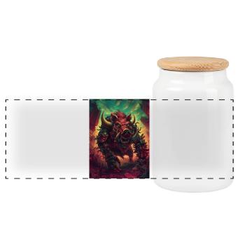 Giant pig in urban hell - Panoramic Cookie Jar with Wooden Lid - white - Front