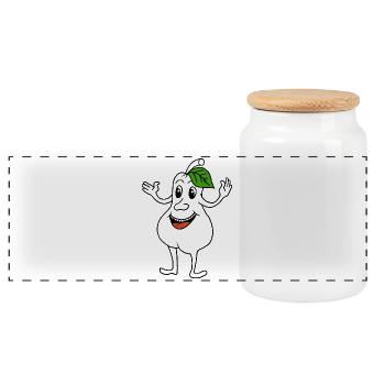 Pear with laughing face - Panoramic Cookie Jar with Wooden Lid - white - Front