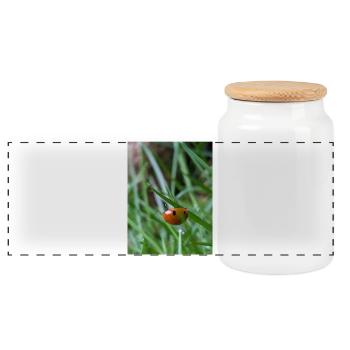 Close-up: Ladybug on grass - Panoramic Cookie Jar with Wooden Lid - white - Front