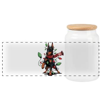 Doberman Pyjama de Noël Costume Cadeau Lusti - Boîte à biscuits avec couvercle en bois - blanc - Devant