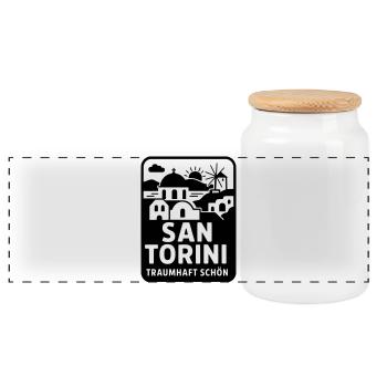 Santorini Greece San Torini Holiday Souvenir - Panoramic Cookie Jar with Wooden Lid - white - Front