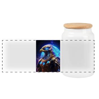 Horus – The Sky Falcon - Panoramic Cookie Jar with Wooden Lid - white - Front