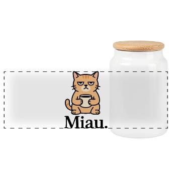 Meow morning grouches - Panoramic Cookie Jar with Wooden Lid - white - Front