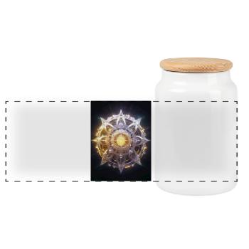 Crown Chakra – Sahasrara: Connection to the Divine - Panoramic Cookie Jar with Wooden Lid - white - Front