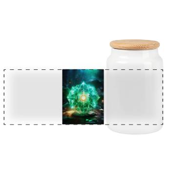 Heart Chakra – Anahata: Light of Love - Panoramic Cookie Jar with Wooden Lid - white - Front
