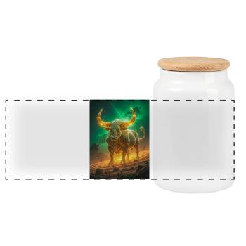 Celestial bull forged from starlight and eternal - Panoramic Cookie Jar with Wooden Lid - white - Front