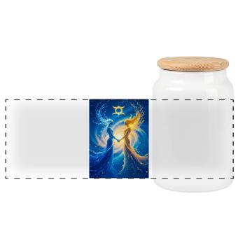 Des êtres célestes jumeaux unis dans un dialogue éternel - Boîte à biscuits avec couvercle en bois - blanc - Devant