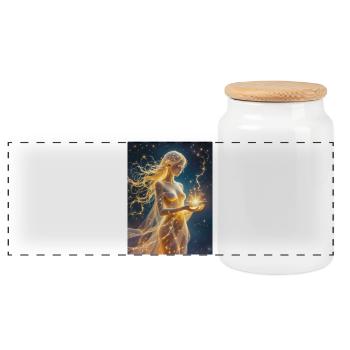 Vierge interstellaire formée à partir de la lumière des étoiles - Boîte à biscuits avec couvercle en bois - blanc - Devant