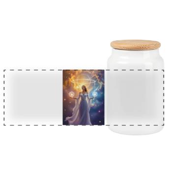 Figure céleste équilibrant le soleil et la lune dans le cosmique - Boîte à biscuits avec couvercle en bois - blanc - Devant
