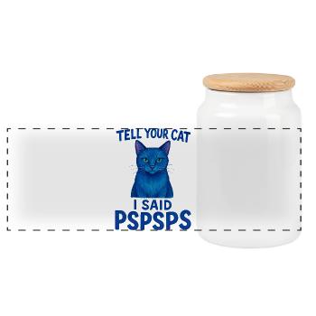 Le chat bleu dit Psspsps Dites à votre chat - Boîte à biscuits avec couvercle en bois - blanc - Devant
