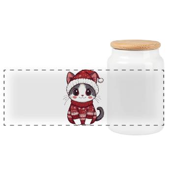 Noël chat - Boîte à biscuits avec couvercle en bois - blanc - Devant
