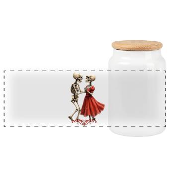 Red Skeletal Dance - Panoramic Cookie Jar with Wooden Lid - white - Front