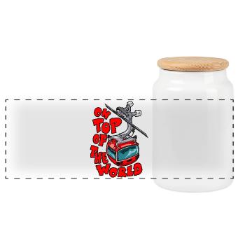 1422-gondola-RED - Panoramic Cookie Jar with Wooden Lid - white - Front
