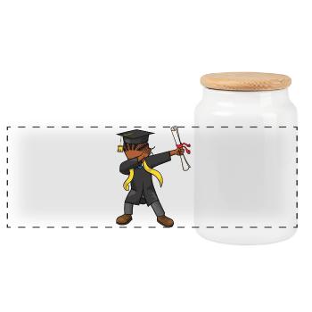 Afro Dabbing Kid Graduation Class 2026 Graduates - Panoramic Cookie Jar with Wooden Lid - white - Front