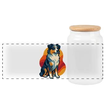 Sunset Australian Shepherd Hund - Panorama Keksdose mit Holzdeckel - Weiß - Vorne