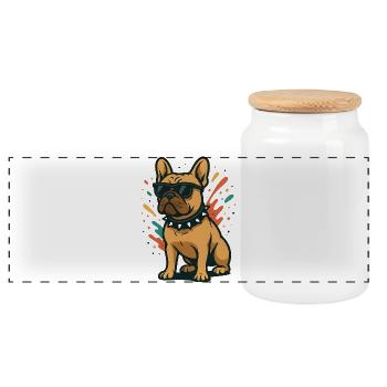 Bouledogue français chien en Color Splash avec lunettes de soleil - Boîte à biscuits avec couvercle en bois - blanc - Devant