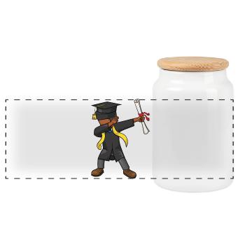 Afro Boy Dabbing Graduation Class 2026 - Panoramic Cookie Jar with Wooden Lid - white - Front