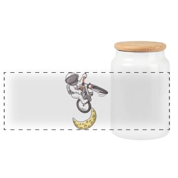 Astronaut Moon Bike Jump - Panoramic Cookie Jar with Wooden Lid - white - Front