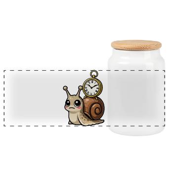 Escargot avec horloge sur coquille - Boîte à biscuits avec couvercle en bois - blanc - Devant