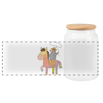 Promenades joyeuses de taupe sur un cheval coloré - Boîte à biscuits avec couvercle en bois - blanc - Devant