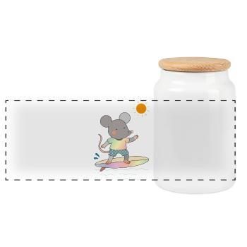 Souris surfeuse sur une planche de surf colorée sous le soleil - Boîte à biscuits avec couvercle en bois - blanc - Devant