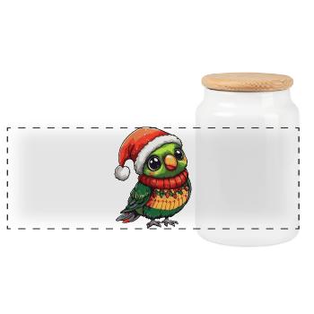 Papagei Weihnachten - Panorama Keksdose mit Holzdeckel - Weiß - Vorne