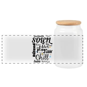 Laughter and Tropical Island Journey - Panoramic Cookie Jar with Wooden Lid - white - Front