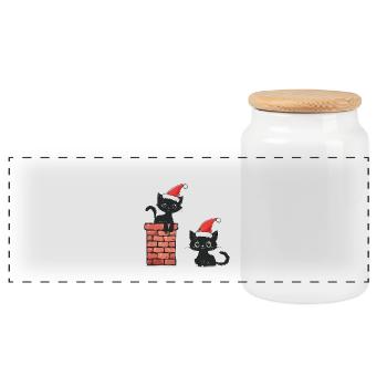 Weihnachtskätzchen Katzenmotiv Weihnachten - Panorama Keksdose mit Holzdeckel - Weiß - Vorne