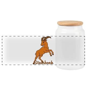 Sternzeichen Steinbock mit Schriftzug - Panorama Keksdose mit Holzdeckel - Weiß - Vorne