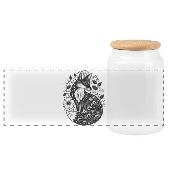 Ornamental fox with flower tendrils - Panoramic Cookie Jar with Wooden Lid - white - Front