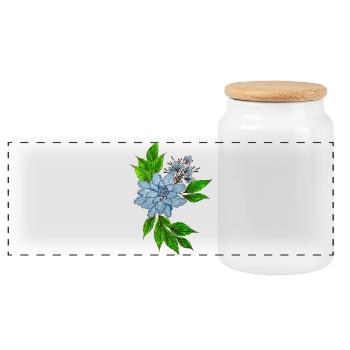 Blue watercolor flower bouquet - Panoramic Cookie Jar with Wooden Lid - white - Front