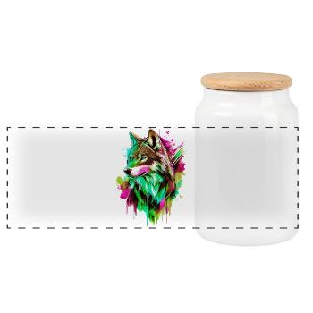 Wolf Wolf Head Predator Forest Nature Wilderness Colorful - Panoramic Cookie Jar with Wooden Lid - white - Front