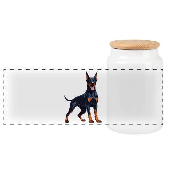 Strong Doberman – Expressive Dobie Design - Panoramic Cookie Jar with Wooden Lid - white - Front