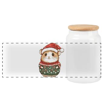 Noël hamster - Boîte à biscuits avec couvercle en bois - blanc - Devant