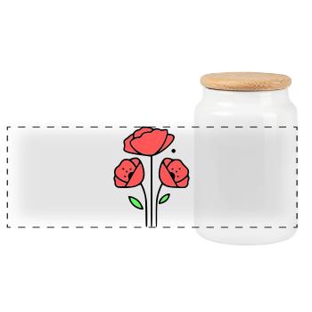 Poppy-Poppies-Minimalist-Line-Art-1 - Panoramic Cookie Jar with Wooden Lid - white - Front