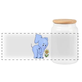 Elefant_und_Blume - Panorama Keksdose mit Holzdeckel - Weiß - Vorne