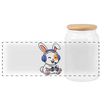 Lapins jouant à des jeux - Boîte à biscuits avec couvercle en bois - blanc - Devant