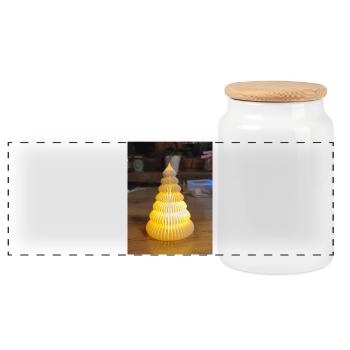 Yellow Paper Lamp in Step Shape - Panoramic Cookie Jar with Wooden Lid - white - Front