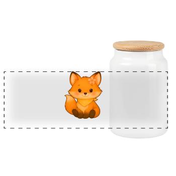 Kleiner Fuchs mit Blume und Halsband - Panorama Keksdose mit Holzdeckel - Weiß - Vorne