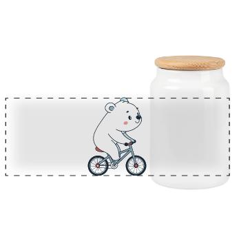 Ourson blanc à vélo kawaii - Boîte à biscuits avec couvercle en bois - blanc - Devant